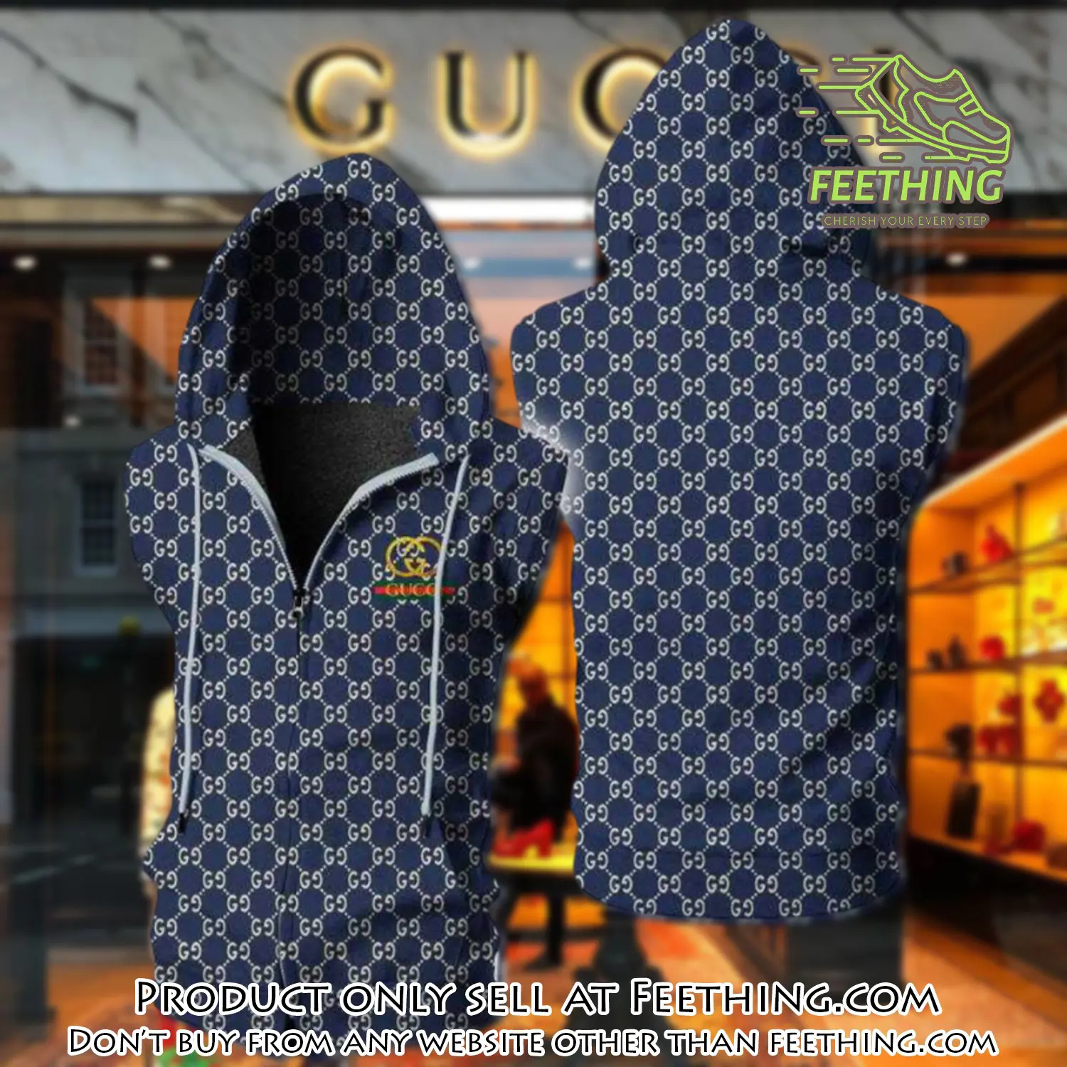 Gucci navy unisex sleeveless zip up hoodie luxury for men women szh005 ft5019932